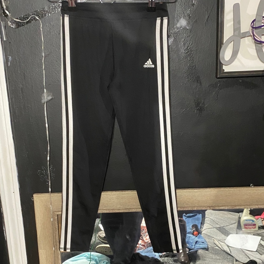 Adidas Kids Black Leggings with White Stripes